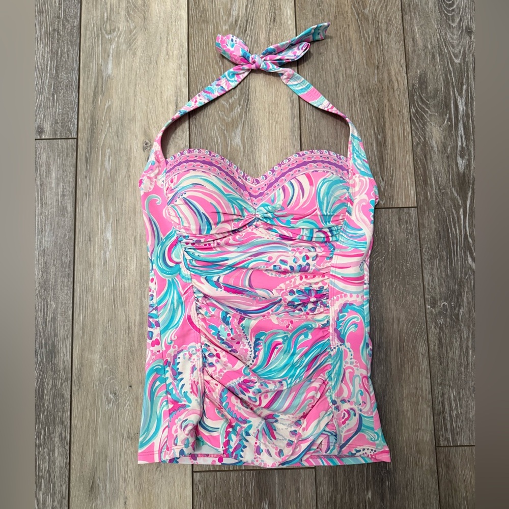 🌸 Lilly Pulitzer 🌸 Women’s Pink and Teal Swirl Tankini Swimsuit Top